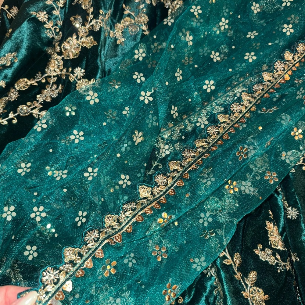 Teal Embroidered Lehenga Choli - Picture 8 of 15